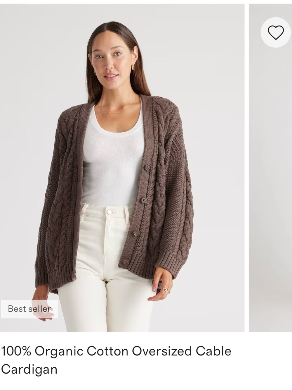 Quince Brown Oversized Cable Cardigan
